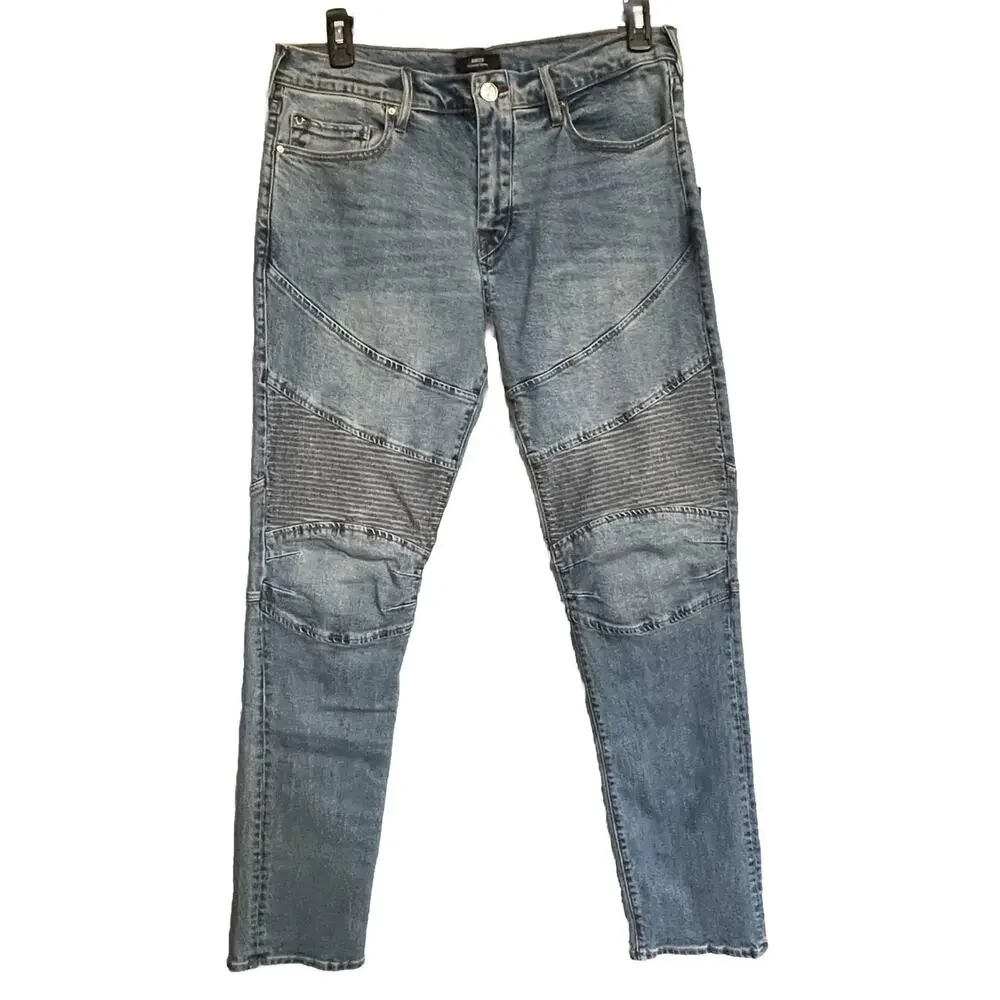 True Religion Rocco Jeans Moto Ribbed Denim‎ Relaxed Skinny Mens 34x32 New
